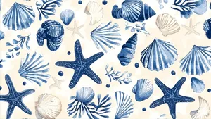 Coastal Seashell And Starfish Pattern Wallpaper