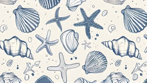 Coastal Seashell And Starfish Pattern Wallpaper
