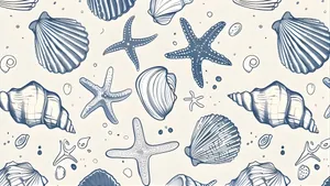Coastal Seashell And Starfish Pattern Wallpaper