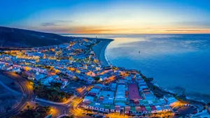 Coastal_ Town_ Sunset_ Panorama_4 K.jpg Wallpaper