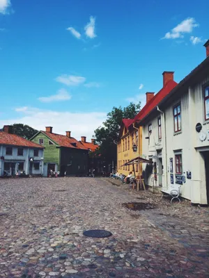 Cobblestone Street Linkoping Sweden Wallpaper