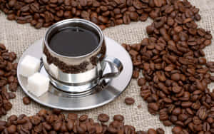 Coffee Cupand Beanson Burlap Wallpaper