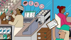 Coffee Shop Selling Wholesale Products Wallpaper