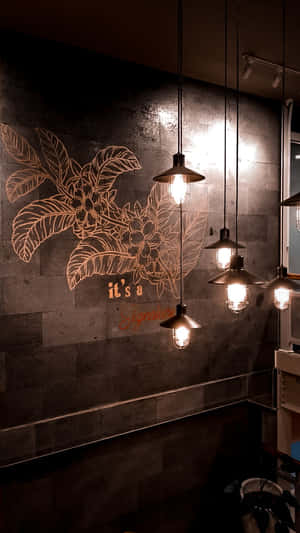 Coffee Shop Wall Artand Lighting Wallpaper