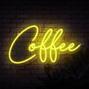 Coffee Text Neon Yellow Led Light Wallpaper