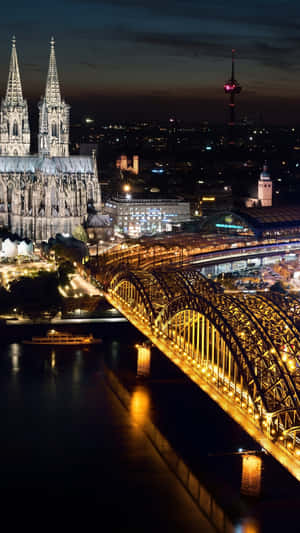 Cologne Cathedral At Night Phone Wallpaper