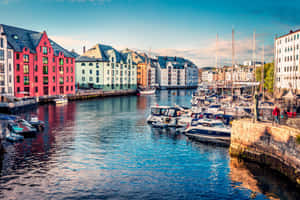 Colorful Alesund Waterfront Norway Wallpaper