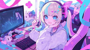 Colorful Anime Streamer Setup Wallpaper