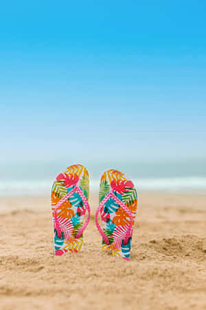 Colorful Beach Flip Flops Sand Wallpaper