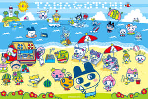 Colorful Beach Party Anime Characters Wallpaper