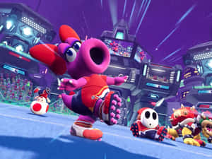 Colorful Birdo Character On A Pink Starry Background Wallpaper