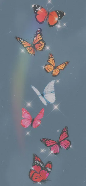 Colorful_ Butterflies_ Glittering_ Stars_ Background Wallpaper