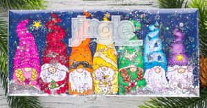 Colorful Christmas Gnomes Sign Wallpaper