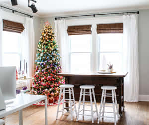 Colorful Christmas Tree Home Office Wallpaper