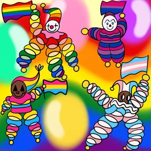 Colorful_ Clown_ Characters_ Celebration Wallpaper