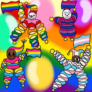 Colorful_ Clowncore_ Cartoon_ Characters Wallpaper