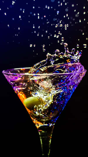 Colorful Cocktail Splashin Martini Glass Wallpaper