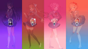 Colorful Collage Doki Doki Literature Club Girls Wallpaper