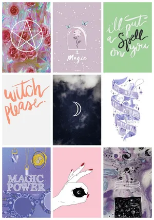Colorful Collection Of Six Adorable Witchy Designs Wallpaper