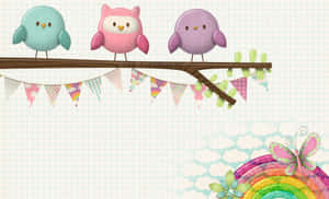 Colorful Cute Birdson Branch Wallpaper