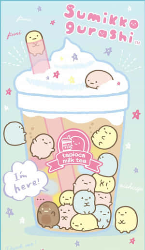 Colorful Cute Boba With Whipped Cream Wallpaper