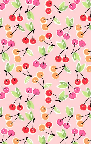 Colorful Cute Cherry Pattern Art Wallpaper