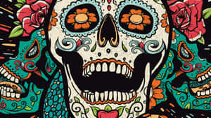 Colorful Dayofthe Dead Skull Artwork Wallpaper