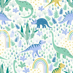Colorful Dinosaur Pattern Illustration Wallpaper