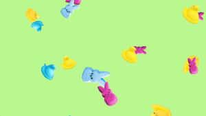 Colorful Easter Peepson Green Background.jpg Wallpaper