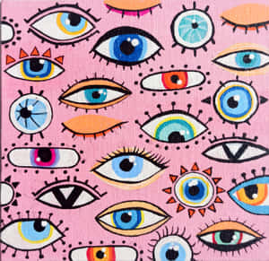 Colorful Evil Eye Pattern Pink Background Wallpaper