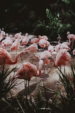 Colorful Flamingos In Nature Wallpaper