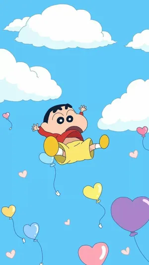 Colorful Heart Balloons Shin Chan Iphone Wallpaper