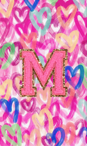 Colorful Heartsand Glitter M Letter Art Wallpaper