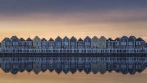 Colorful Houses Waterfront Reflections Wallpaper