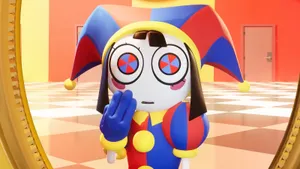 Colorful Jester Character Pondering Wallpaper