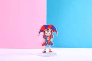 Colorful Jester Figure Pink Blue Backdrop Wallpaper