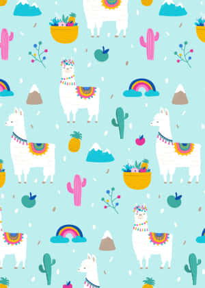 Colorful Kawaii Llama Illustration Wallpaper