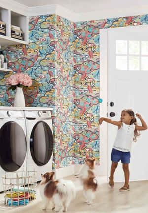 Colorful Laundry Room Playful Patterns Wallpaper