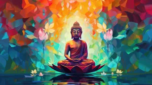 Colorful Meditating Buddha Artwork Wallpaper