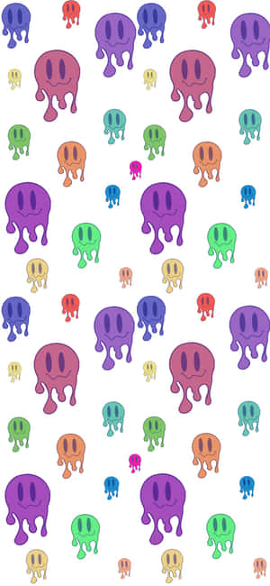 Colorful Melting Smiley Faces Pattern Wallpaper