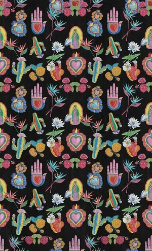 Colorful Mexican Folk Art Pattern Wallpaper
