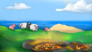 Colorful Minecraft Sheep In A Vibrant Green Meadow Wallpaper