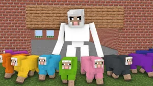 Colorful Minecraft Sheep Roaming The Landscape Wallpaper