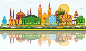 Colorful Paramaribo Skyline Art Wallpaper