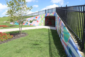 Colorful Park Tunnel Mural Walkway Wallpaper