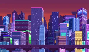Colorful Pixel Art City Background Wallpaper