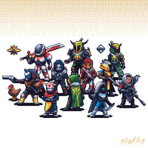 “colorful Pixel Art Of 'destiny' Video Game Character” Wallpaper