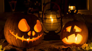 Colorful Pumpkins On A Spooky Halloween Night Wallpaper