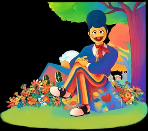 Colorful_ Puppet_ Character_ Sitting_ Outdoors Wallpaper