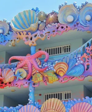 Colorful Seashelland Octopus Balcony Art Wallpaper